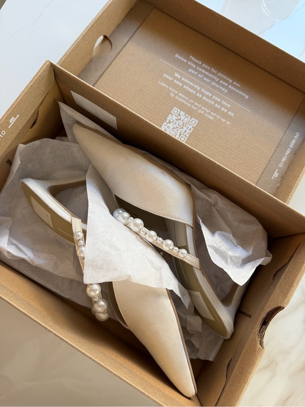 Dolce Vita Ivory Pearl-Embellished Pointed Mule Heels - Picture 3 of 13